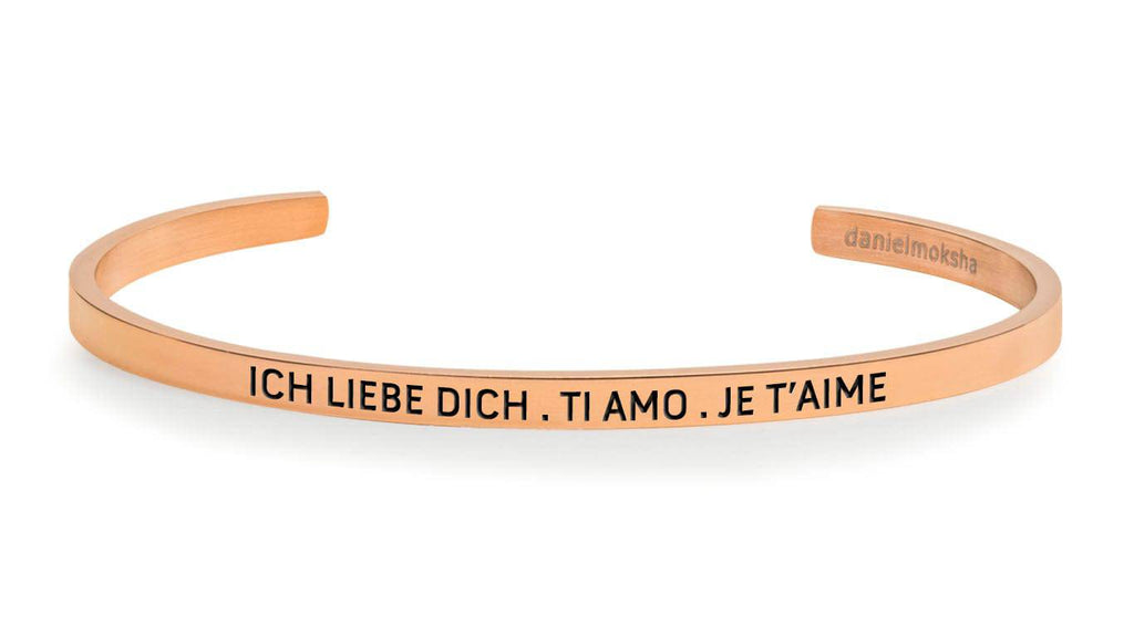 Pulsera Ich liebe dich. Ti amo. Je t`aime Oro Rosa Daniel Moksha